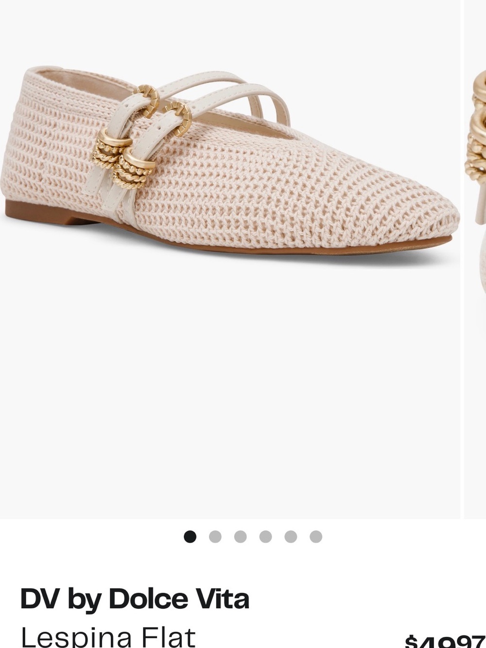 DV by Dolce Vita Lespina Crochet Flat in Cream with Gold Buckles